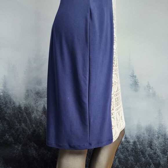Anne Klein Sleeveless Lace Blue and White Sheath Dress | Women's 14 - Picture 7 of 15